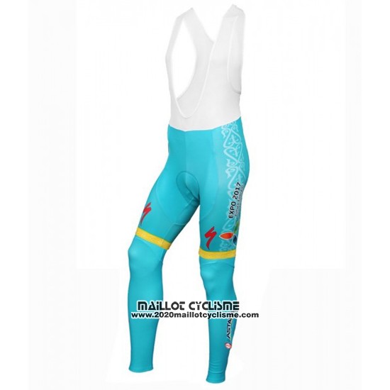 2016 Maillot Ciclismo Astana Bleu Clair et Jaune Manches Longues et Cuissard